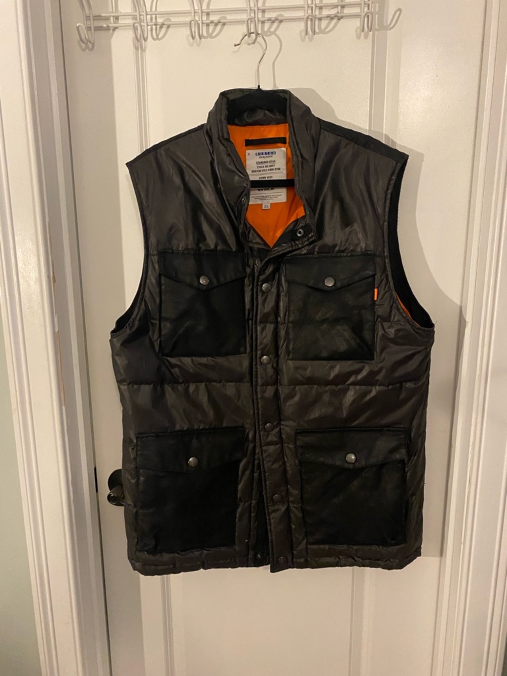 Burton Black Quilted Down Vest with Orange Lining